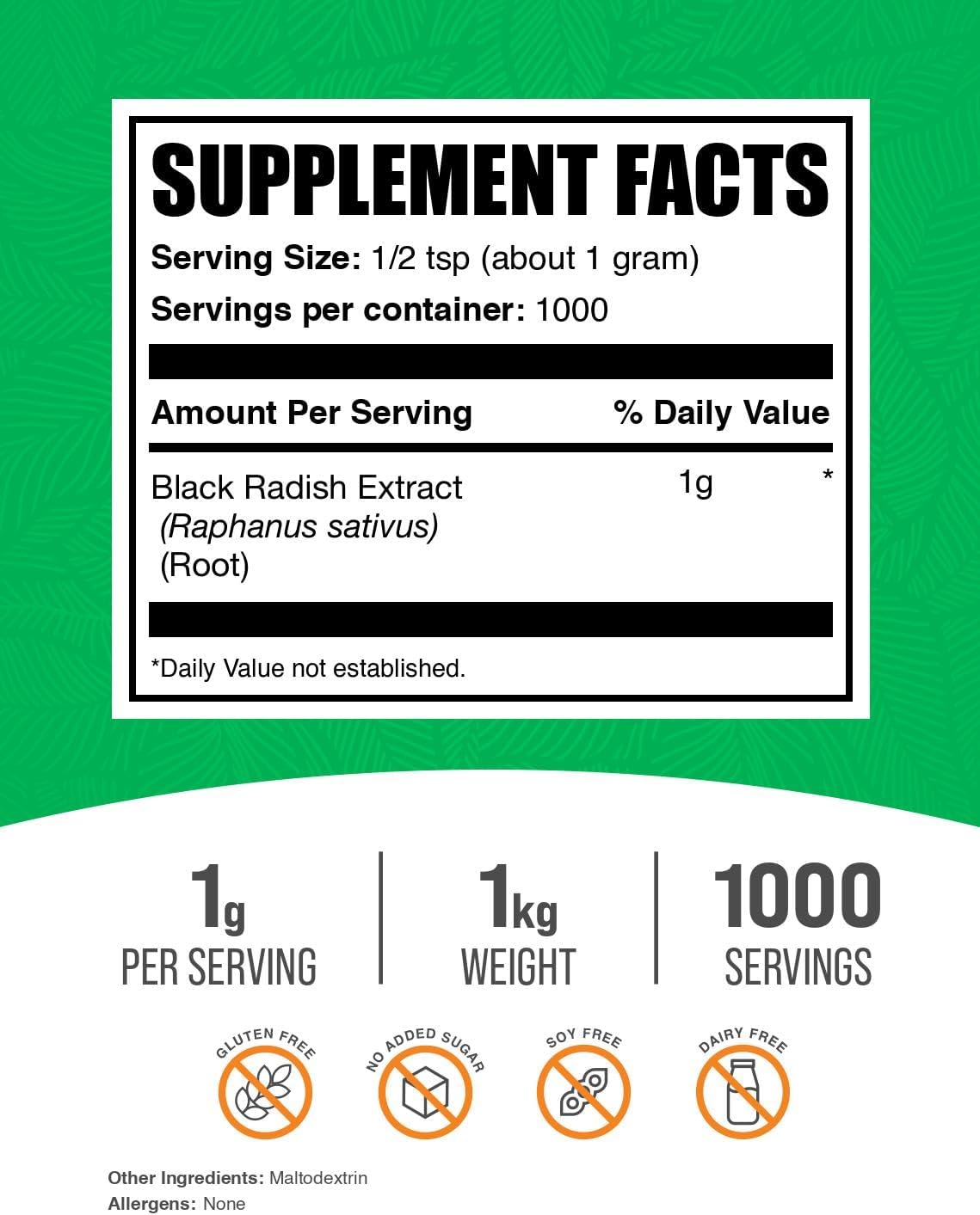 BulkSupplements Black Radish Extract Powder - Spanish Black Radish Supplement, Herbal Supplement - Vegan & Gluten-free, 1g per Serving, 1kg (Pack of 1) - görsel 2