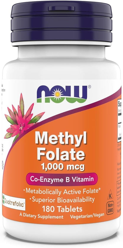 NOW Foods Methyl Folate 1,000 mcg - Metabolically Active Folate, 180 Tablets