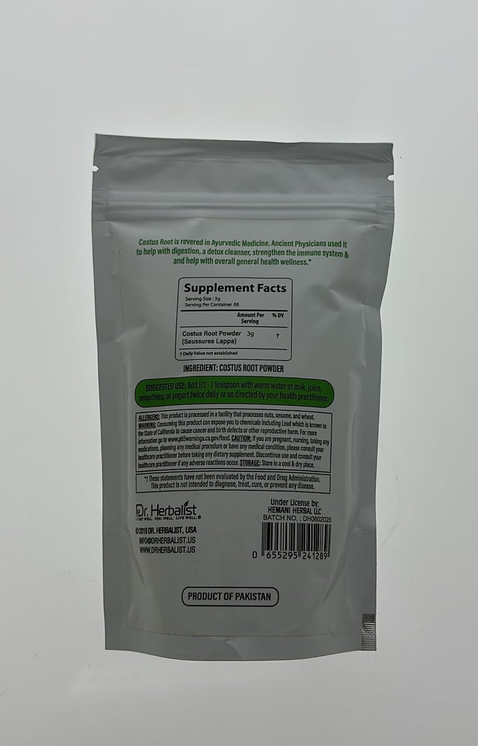 Dr. HERBALIST Costus Root Powder - 200g (Pure Saussurea costus) - görsel 3