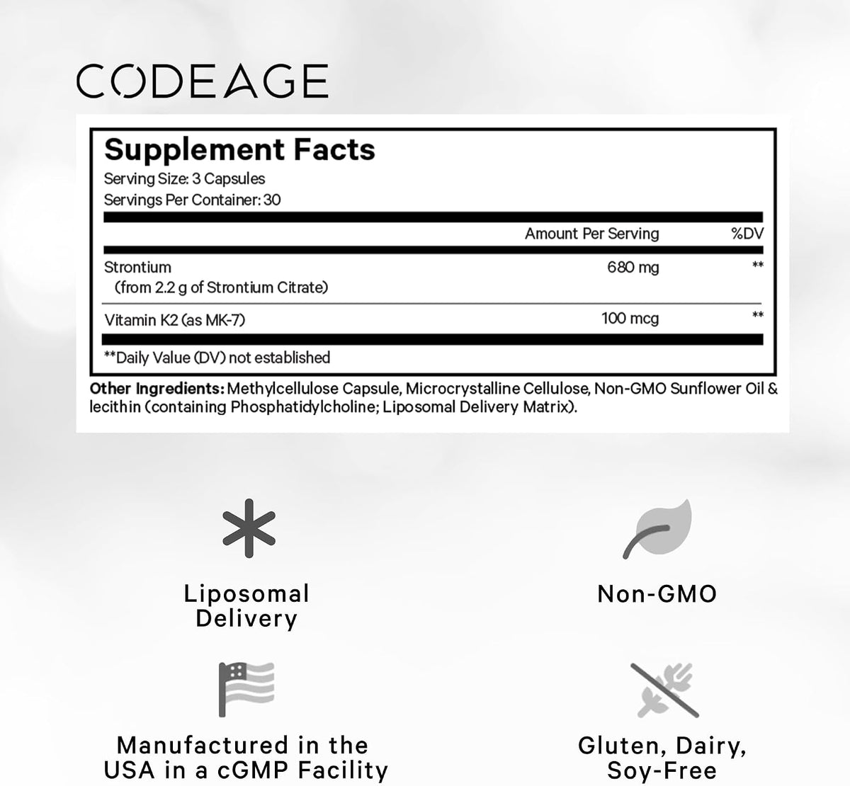 Codeage Liposomal Strontium Supplement - Strontium Citrate, Vitamin K2 MK-7, Liposomal Delivery, Non-GMO, Gluten-Free - 90 Capsules - görsel 2