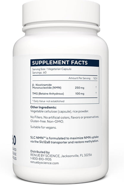Renue By Science NMN Food Supplement - 60 SLC Enteric Capsules, 250mg per Serving