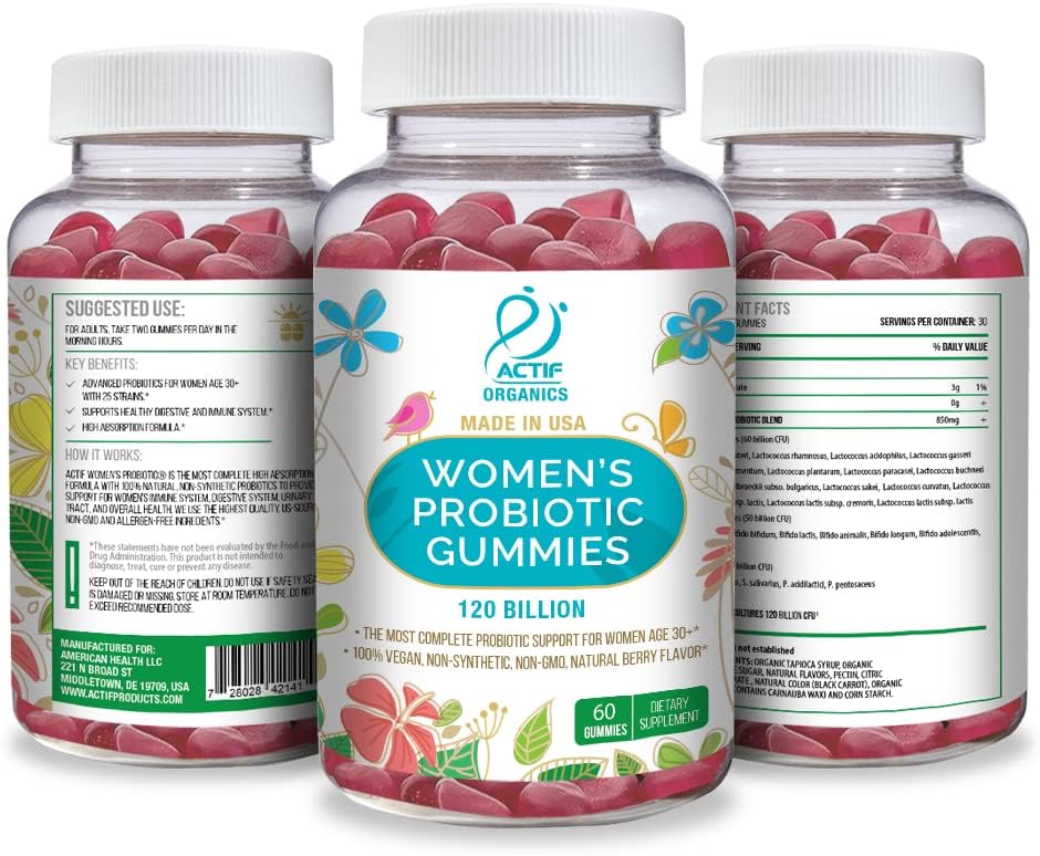 ACTIF Women's Probiotic Gummies Maximum Strength – 120 Billion CFU, 25 Strains, Vegan, Non-GM, 60 Gummies - görsel 5