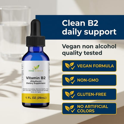 Vitamin B2 (Riboflavin) Liquid Drops – Non-Alcoholic, Vegan, 30 ml
