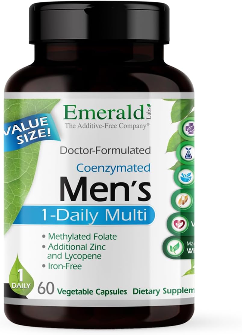 Emerald Labs Men's 1 Daily Multi - Additive-Free Multivitamin with Lycopene, Zinc, Vitamin D3 - 60 Vegetable Capsules - görsel 1