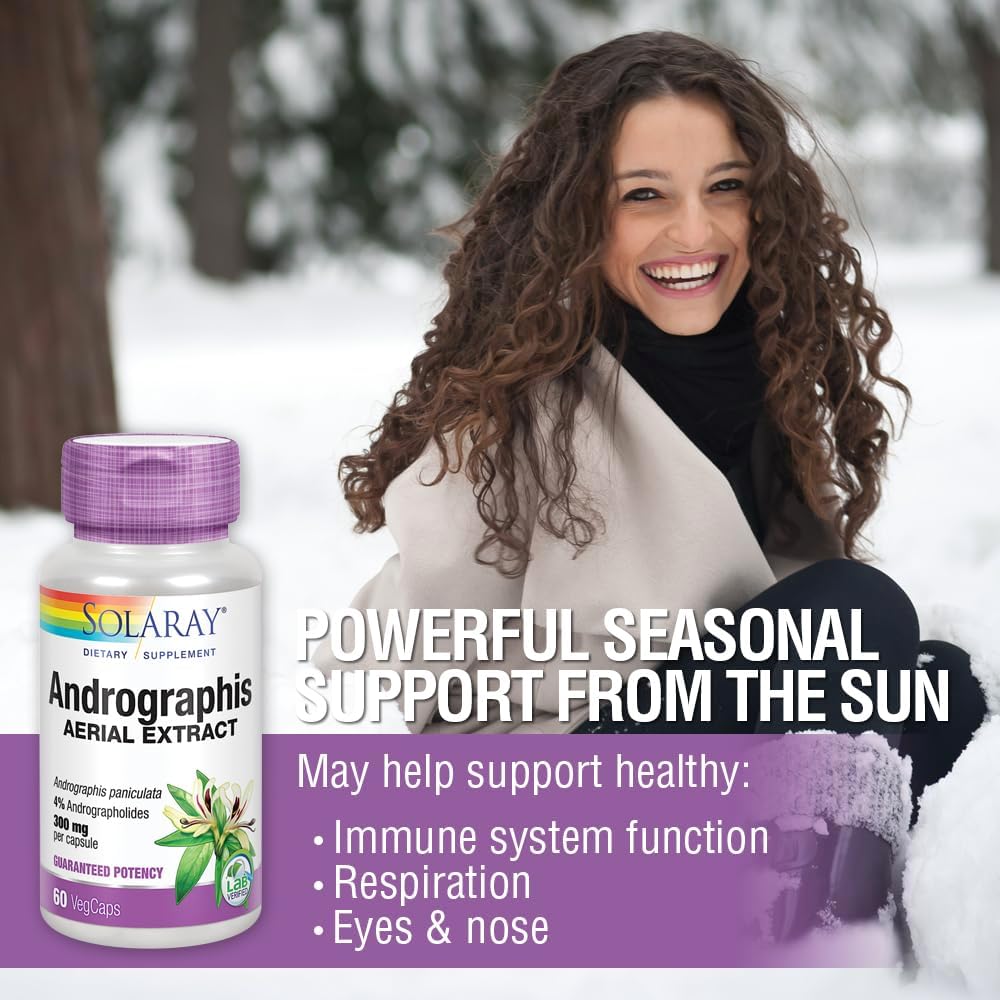 SOLARAY Andrographis 600mg - Immune Support Supplement for Men and Women - Standardised to 4% Andrographolides - Vegan, Non-GMO, Lab-Tested - 60 Vegan Capsules - görsel 4