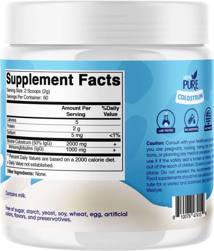 Vitamatic Bovine Colostrum Powder - 50% IgG, Unflavoured - 120g (60 Servings) - görsel 7