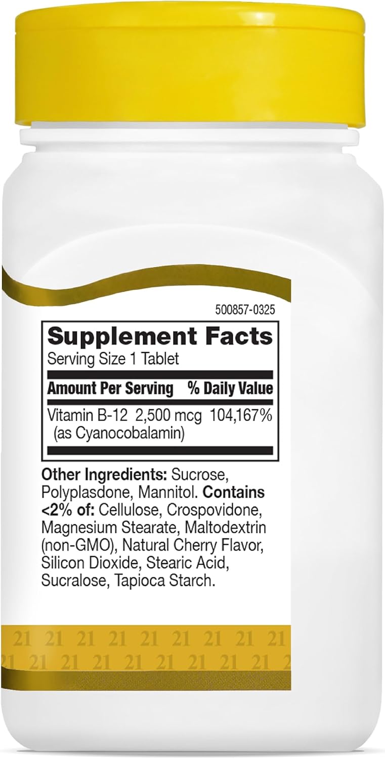 21st Century B12 2500 mcg Quick Dissolve, Energy Support, Cherry Flavour, 110 Tablets - görsel 10