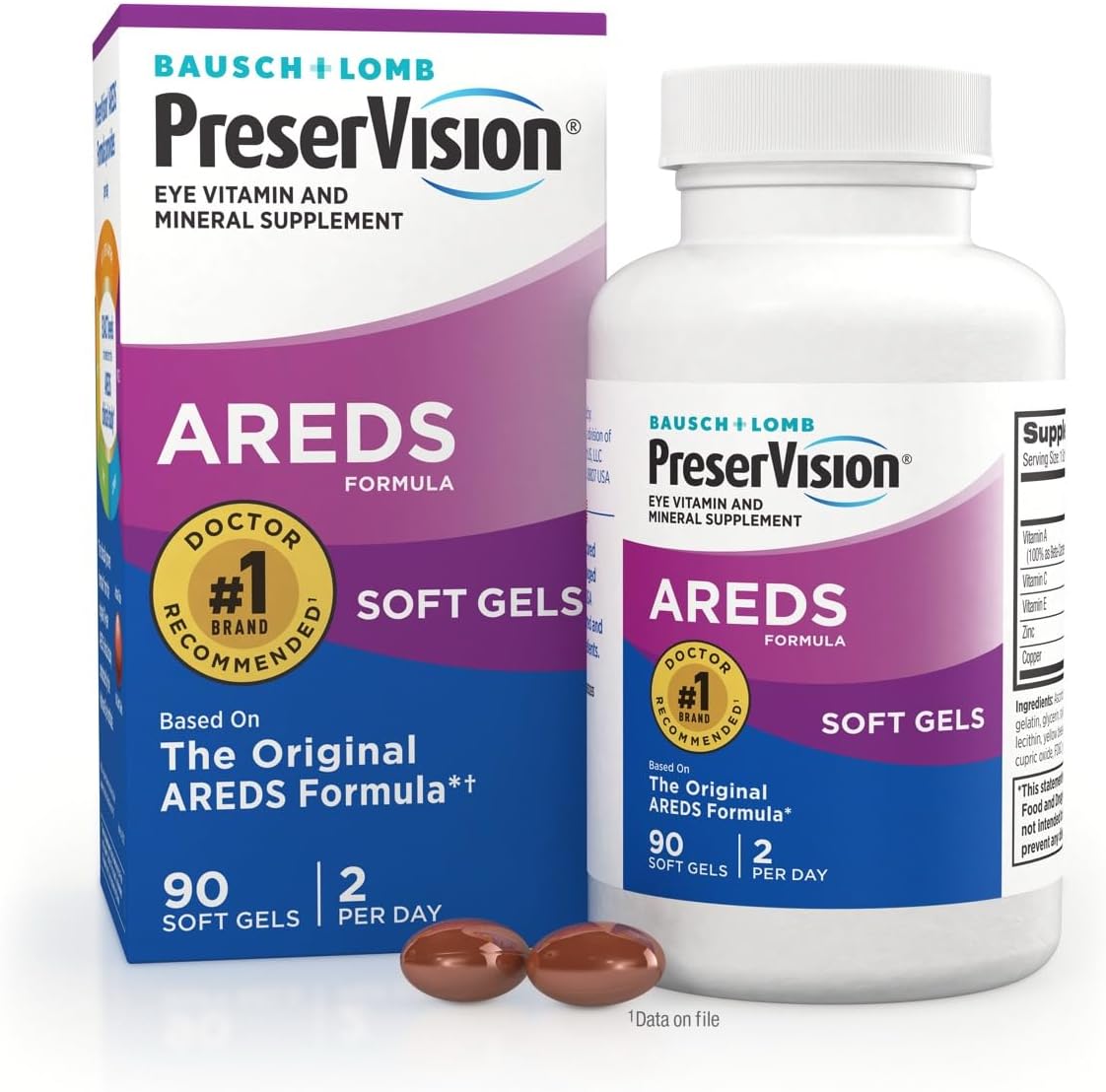 PreserVision AREDS Eye Vitamins, Multivitamin with Copper, Vitamins A, C, E & Zinc, 90 Softgels - görsel 1