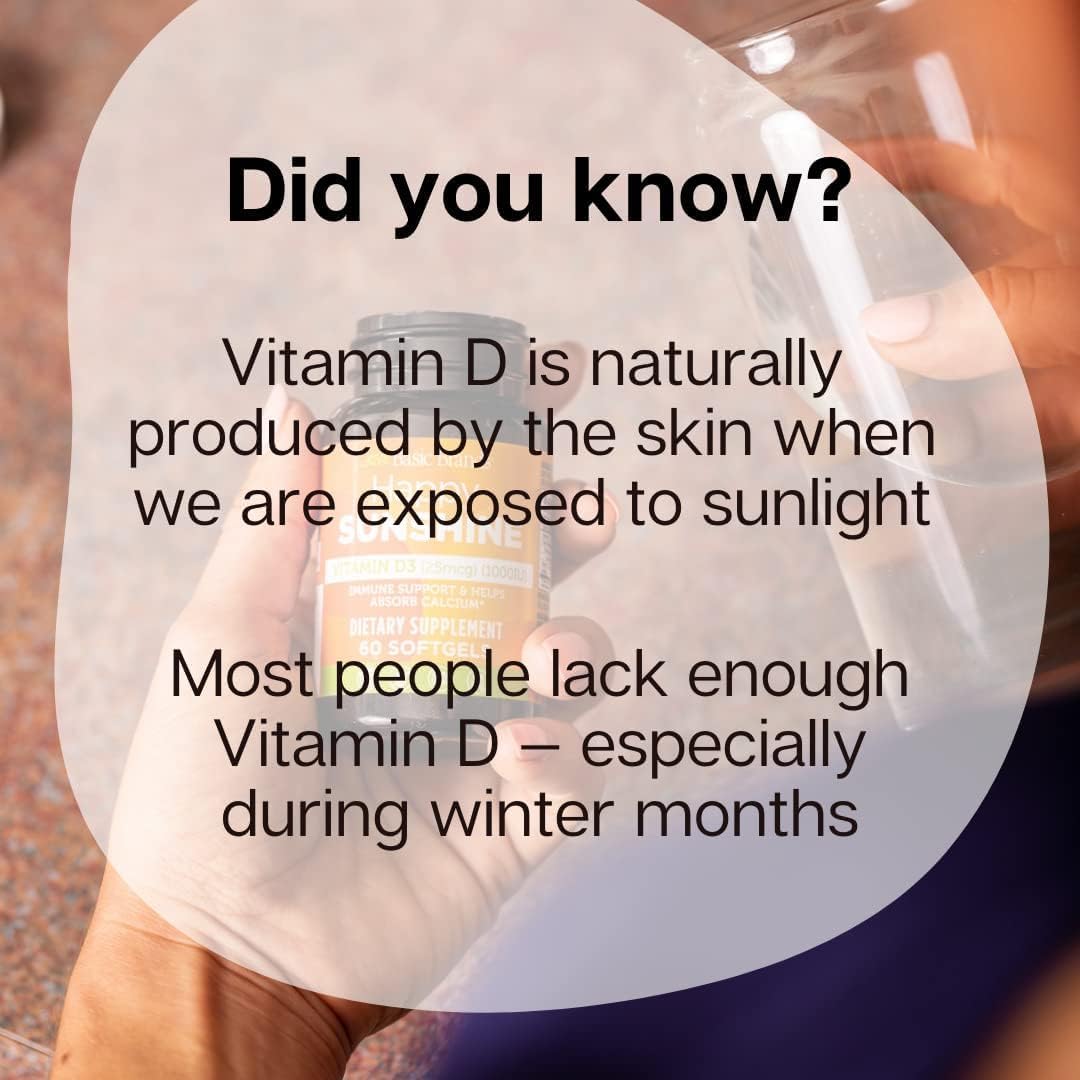 Basic Brands Happy Sunshine Vitamin D3 2000 IU Daily Supplement, 30 Soft gel capsules - görsel 6