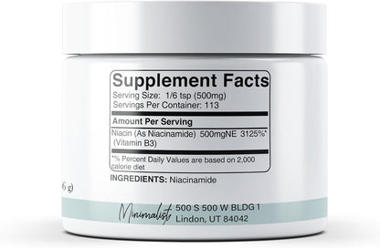 Minimalist Niacinamide Powder (56 g), Flush-Free Vitamin B3 Supplement