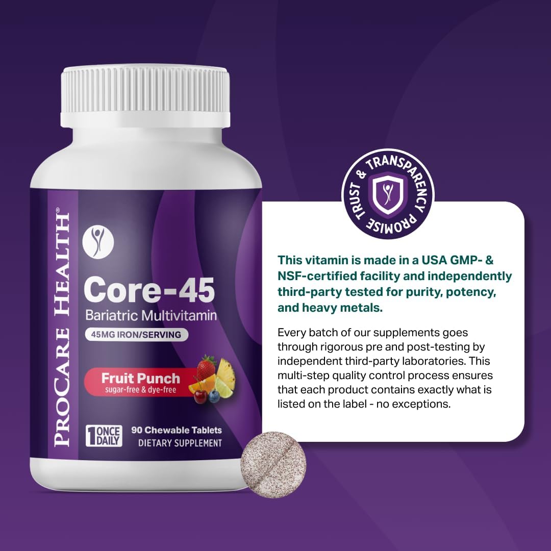 ProCare Health Bariatric Multivitamin with Iron 45mg Chewable - Fruit Punch Flavour (90 Tablets, 3-Month Supply) - görsel 7