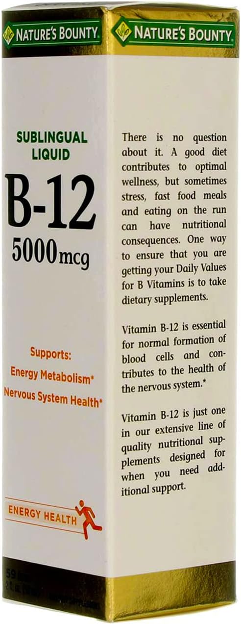 Nature's Bounty B-12 5000 mcg Sublingual Liquid Energy Health 60 ml (Pack of 4) - görsel 6