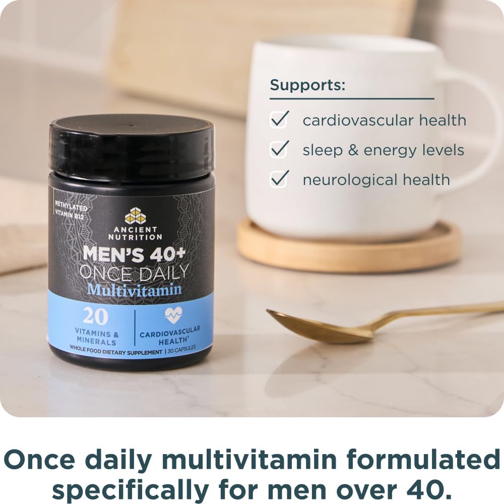 Ancient Nutrition Multivitamin for Men, Men's 40+ Once Daily Supplement, Magnesium, Vitamin A, Methylated B and K2, Supports Immune System, 30 Capsules - görsel 5