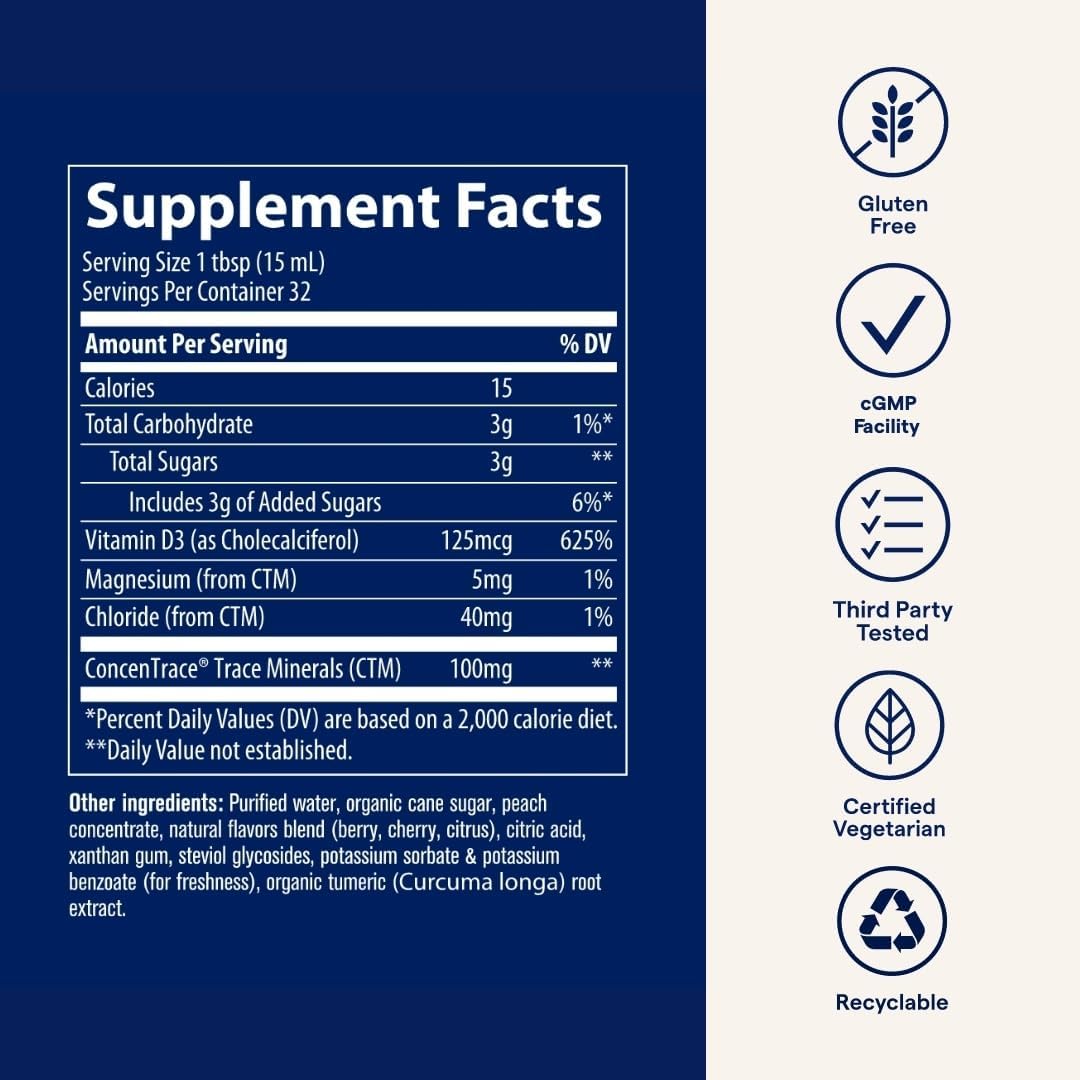 Trace Minerals Liquid Vitamin D3 with Ionic Trace Minerals, Natural Tropical Cherry, 473 ml (32 Servings) - görsel 5
