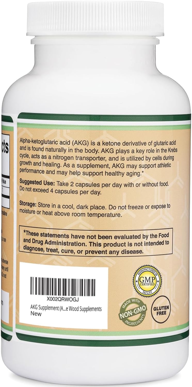 Double Wood AKG Supplement - Alpha Ketoglutaric Acid 1000 mg, 180 Capsules - görsel 3