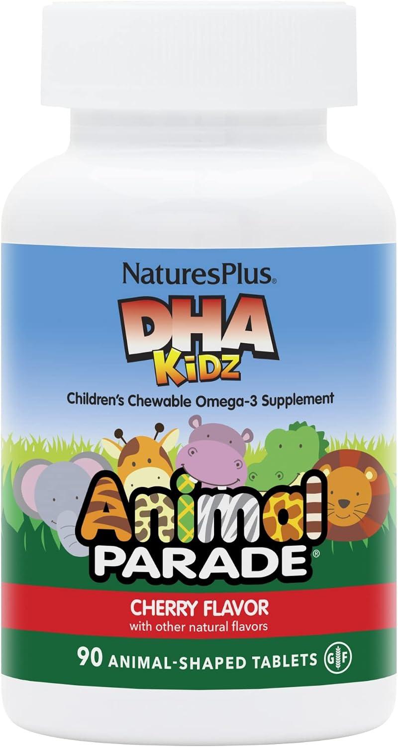 NaturesPlus Animal Parade DHA Children's Chewables - Natural Cherry Flavour - 90 Chewable Tablets - görsel 1
