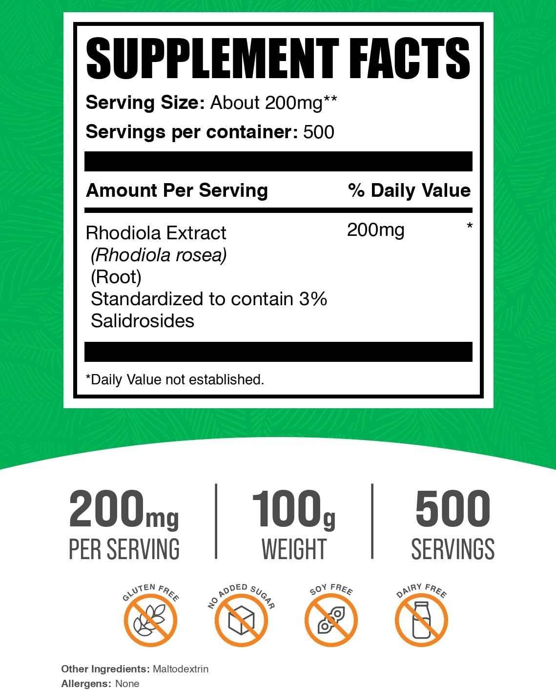 BulkSupplements.com Rhodiola Extract Powder - 3% Salidrosides, Rhodiola Rosea Extract - Herbal Supplement, Gluten-free, 200mg per Serving, 100g (Pack of 1) - görsel 2