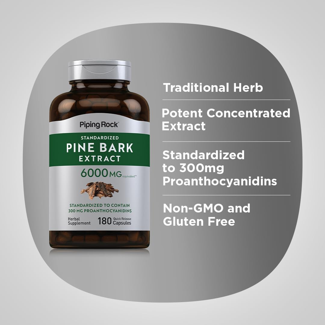 Piping Rock Pine Bark Extract Capsules | 180 Count | Standardised Herbal Supplement | Non-GM & Gluten-free - görsel 4