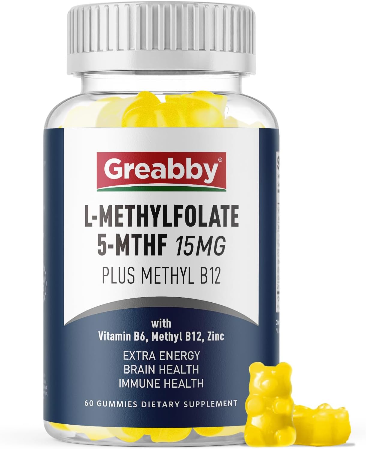 L Methylfolate Gummies, 5-MTHF 15 mg with Methyl B12 1000 mcg, Sugar-Free, 60 Gummies - görsel 1