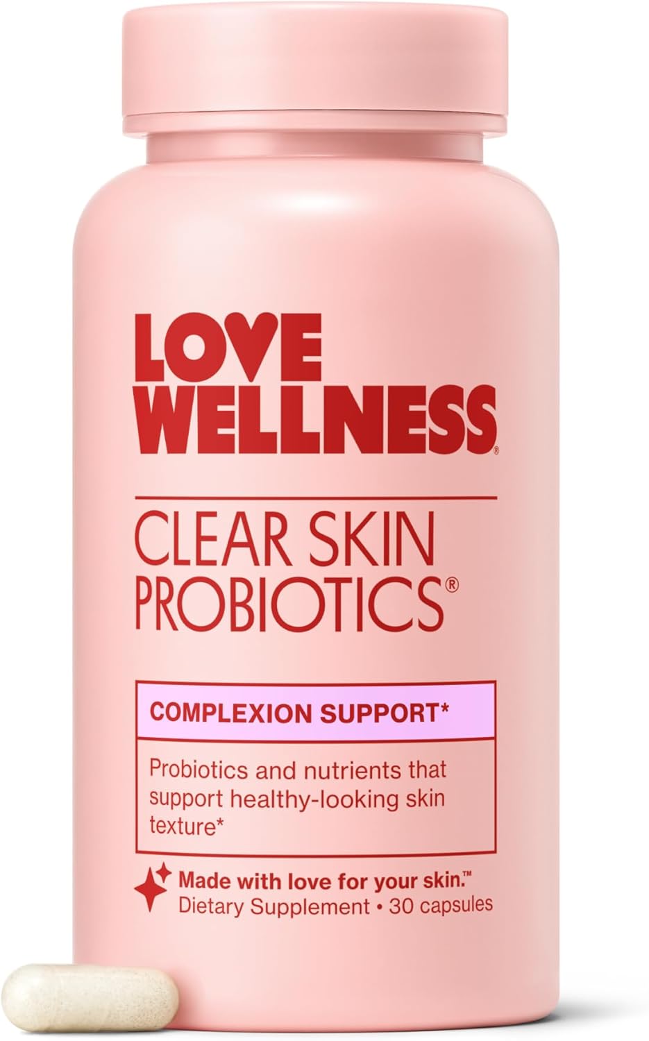 Love Wellness Clear Skin Probiotic – Hormonal Acne Support with Zinc, Bifidobacterium Longum & Chaste Tree, 30 Capsules - görsel 1