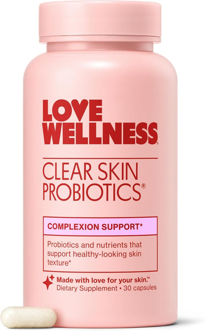 Love Wellness Clear Skin Probiotic – Hormonal Acne Support with Zinc, Bifidobacterium Longum & Chaste Tree, 30 Capsules