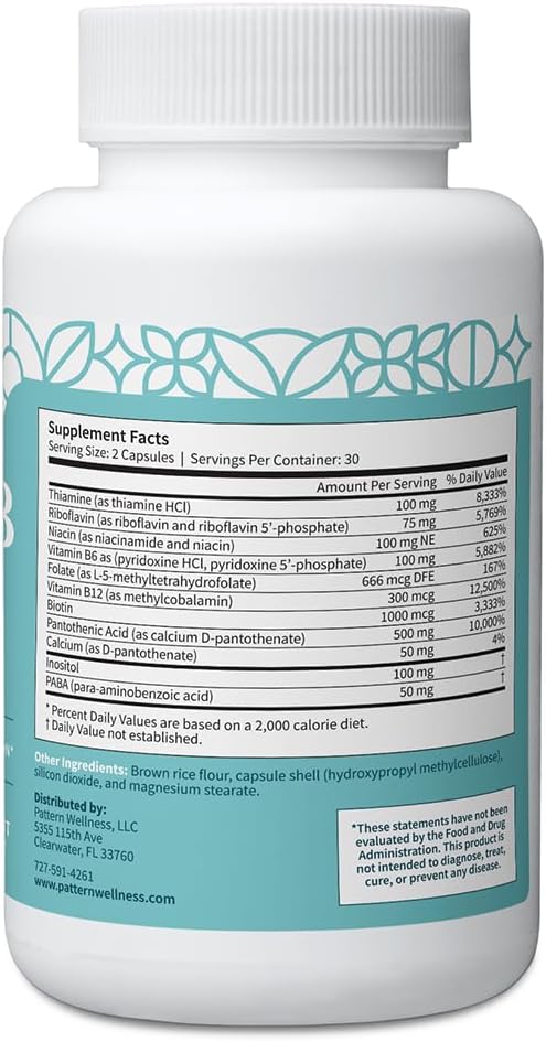 Pattern Wellness Vitamin B Complex Supplement - Comprehensive Blend of Essential B Vitamins - Supports Energy, Cognitive & Cellular Health - 3rd Party Lab Tested - 60 Capsules - görsel 3