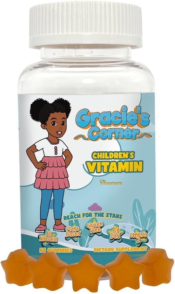 Gracie’s Corner Stars Kids Multivitamin Gummies with Omega-3 - Children’s Vitamins A, B, C, D - Star-Shaped Toddler Multivitamins, Plant-Based, Gluten-free Kids Gummy Vitamins, 60 Count - görsel 1
