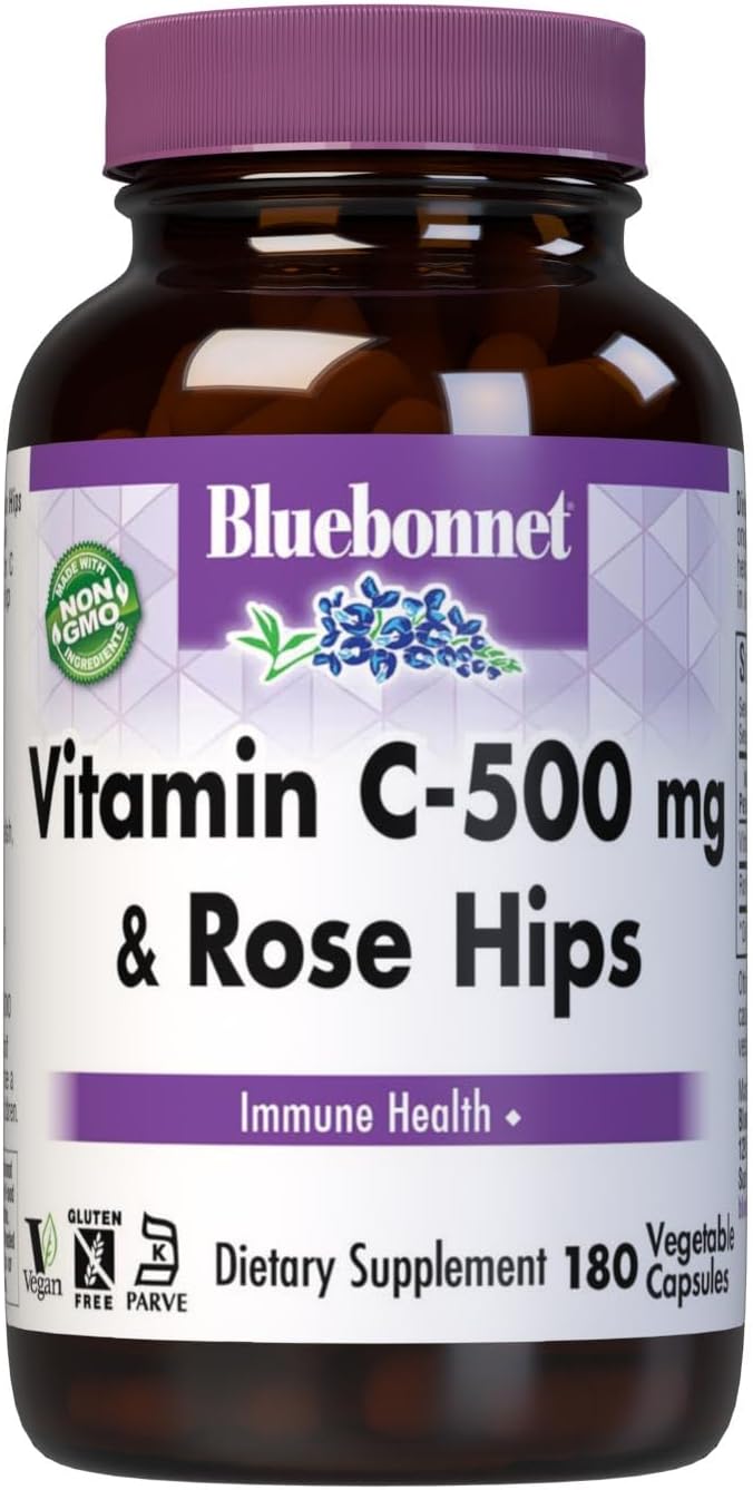 Bluebonnet Vitamin C 500 mg Plus Rosehips – 180 Vegetable Capsules - görsel 1