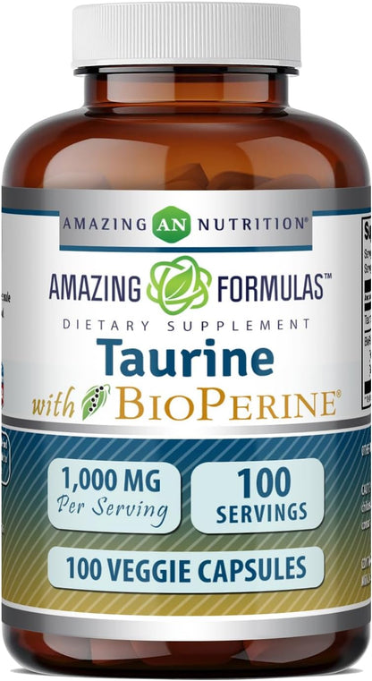 Amazing Formulae Taurine with Bioperine 1000 mg, 100 Veggie Capsules