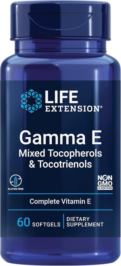 Life Extension Gamma E Mixed Tocopherols & Tocotrienols – Complete Vitamin E Spectrum, Antioxidant Protection – Non-GM, Gluten-Free – 60 Softgels
