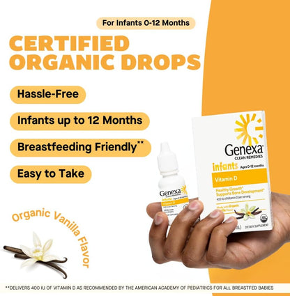 Genexa Infants Vitamin D Liquid Drops for Newborn, Baby & Toddler – Organic Vanilla – 270 Servings (3 Pack)