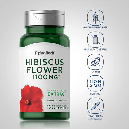 Piping Rock Hibiscus Flowers | 120 Capsules | Concentrated Extract | Herbal Supplement | Non-GMO, Gluten-Free