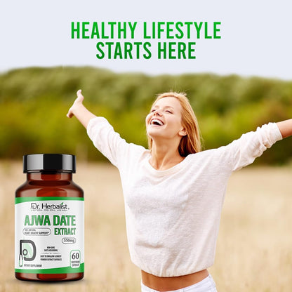Dr. HERBALIST Ajwa Date Extract 350mg – Energy Support – 60 Vegetarian Capsules