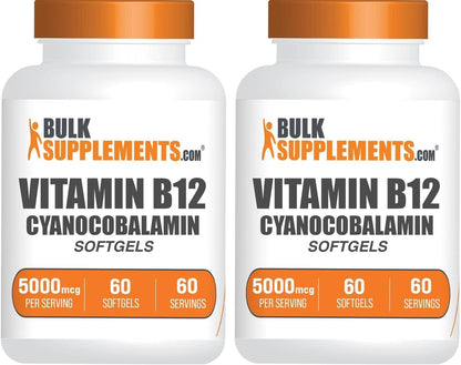 BulkSupplements Vitamin B12 5000 mcg Softgels - Cyanocobalamin, Gluten-Free, 180 Count