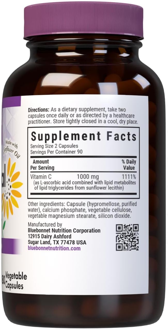 BlueBonnet Nutrition Liposomal Vitamin C 1000 mg, Made with Sunflower Oil, Immune & Joint Support, Vegan, Kosher, Non-GMO, Gluten-Free, Soya-Free, Milk-Free, 180 Vegetable Capsules, 90 Servings - görsel 2