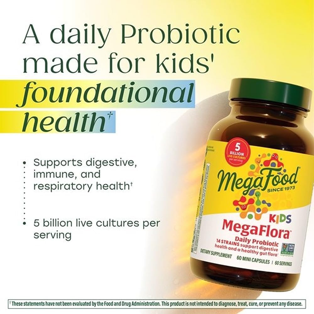 MegaFood MegaFlora Kids Probiotics - 5 Billion CFUs - Digestive Health Support - 60 Mini Capsules - görsel 3