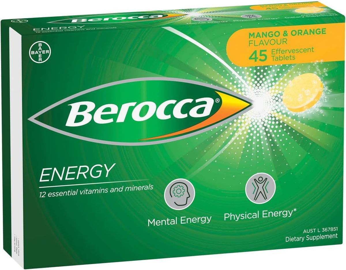 Berocca Energy Vitamin B & C Mango & Orange Flavour Effervescent Tablets, 45 Tablets - görsel 1