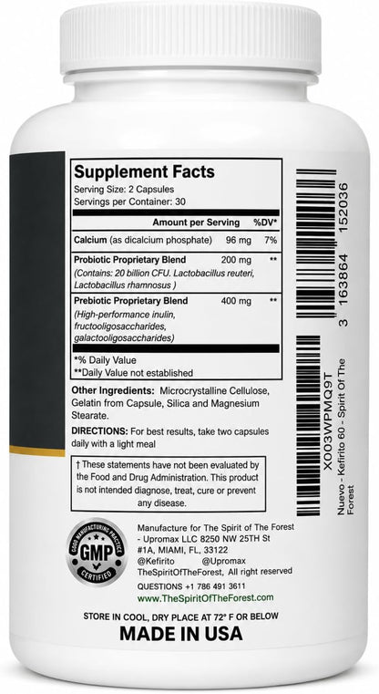 Kefirito Daily Symbiotic Formula – Probiotic + Prebiotic Daily Supplement, 60 Capsules