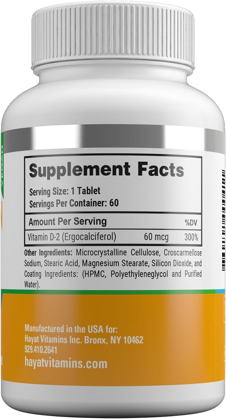 HAYAT Vitamins Vegan Vitamin D2 2400 IU (60 mcg) – 60 Tablets - görsel 3