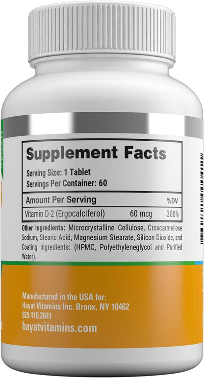 HAYAT Vitamins Vegan Vitamin D2 2400 IU (60 mcg) – 60 Tablets
