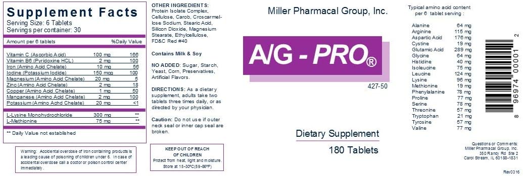 Miller Pharmacal A/G Pro Amino Acid Tablets, 180 Count - görsel 2