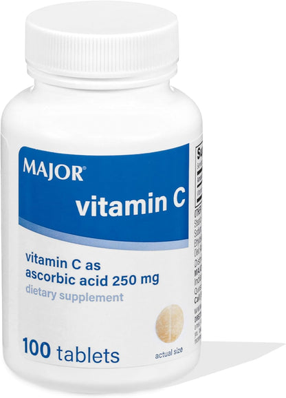 MAJOR Vitamin C 250 mg - Food Supplement - 100 Tablets (1 Pack)