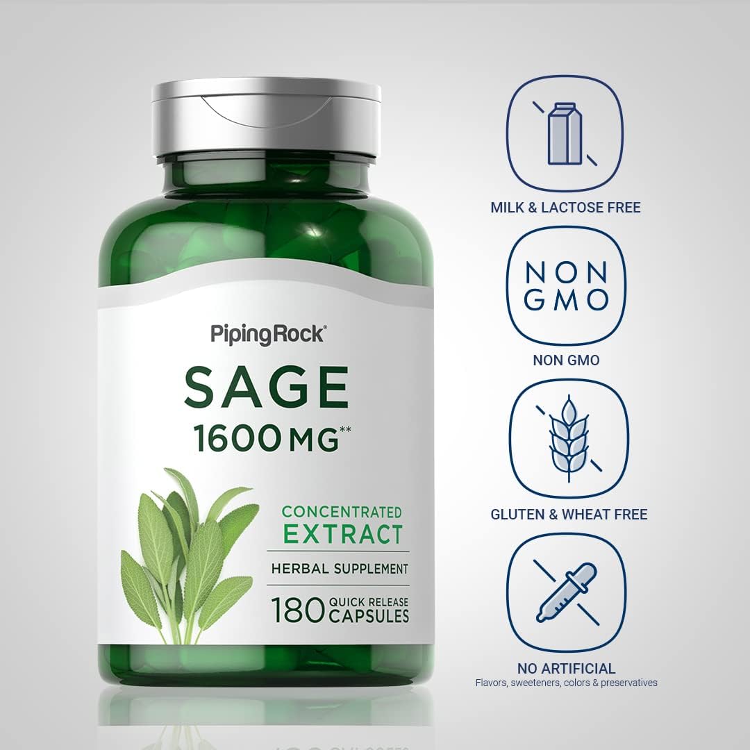 Piping Rock Sage Supplement, 180 Capsules, Concentrated Herbal Extract, Non-GMO & Gluten-free - görsel 3