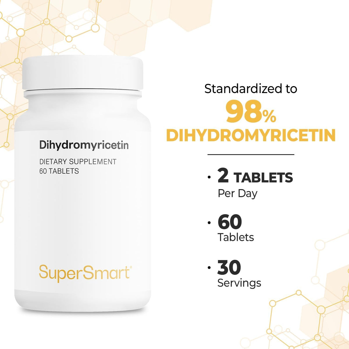 Supersmart – Dihydromyricetin 600mg per Day (High Purity) – DHM 98% Dihydromyricetin Supplement – Ampelopsis Grossedentata Extract | Non-GMO & Gluten-Free – 60 Tablets - görsel 5