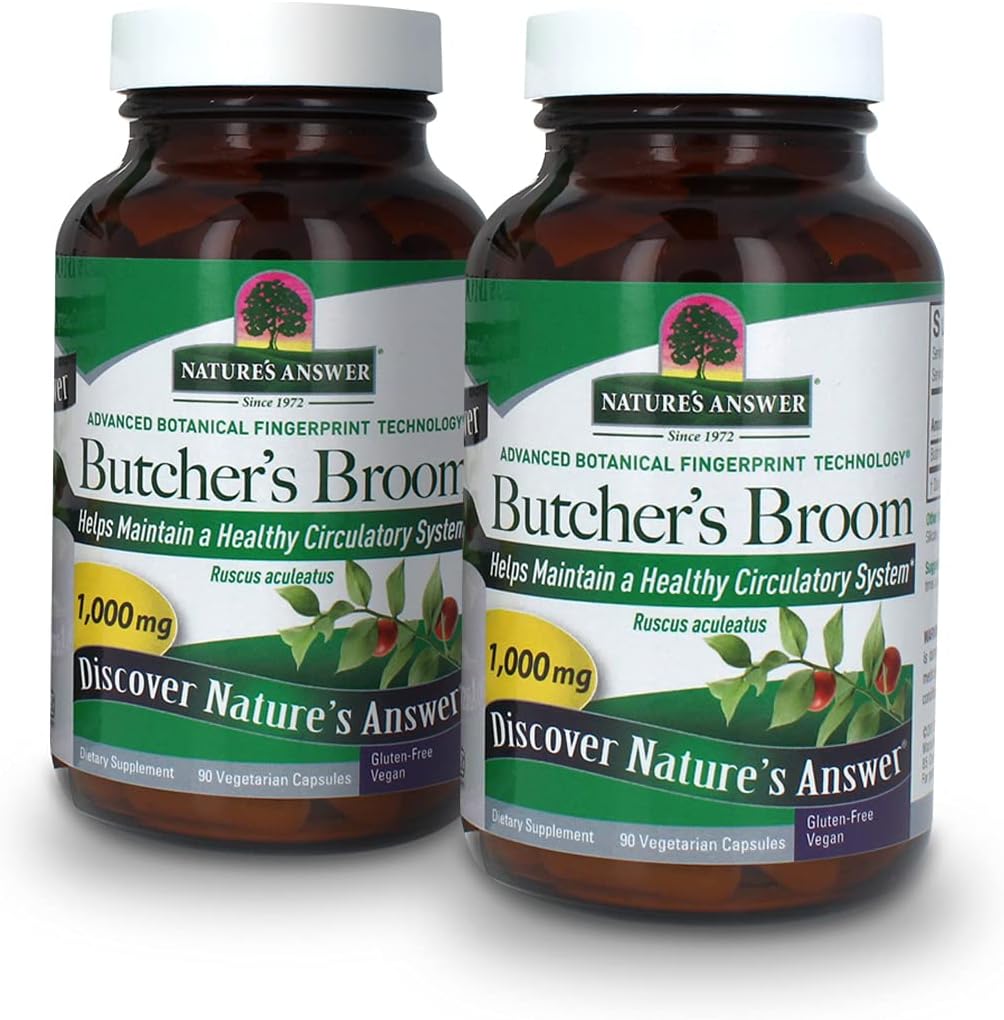Nature's Answer Butcher's Broom Root Supplement – 90 Capsules (Pack of 2), Vegan & Gluten-Free - görsel 1