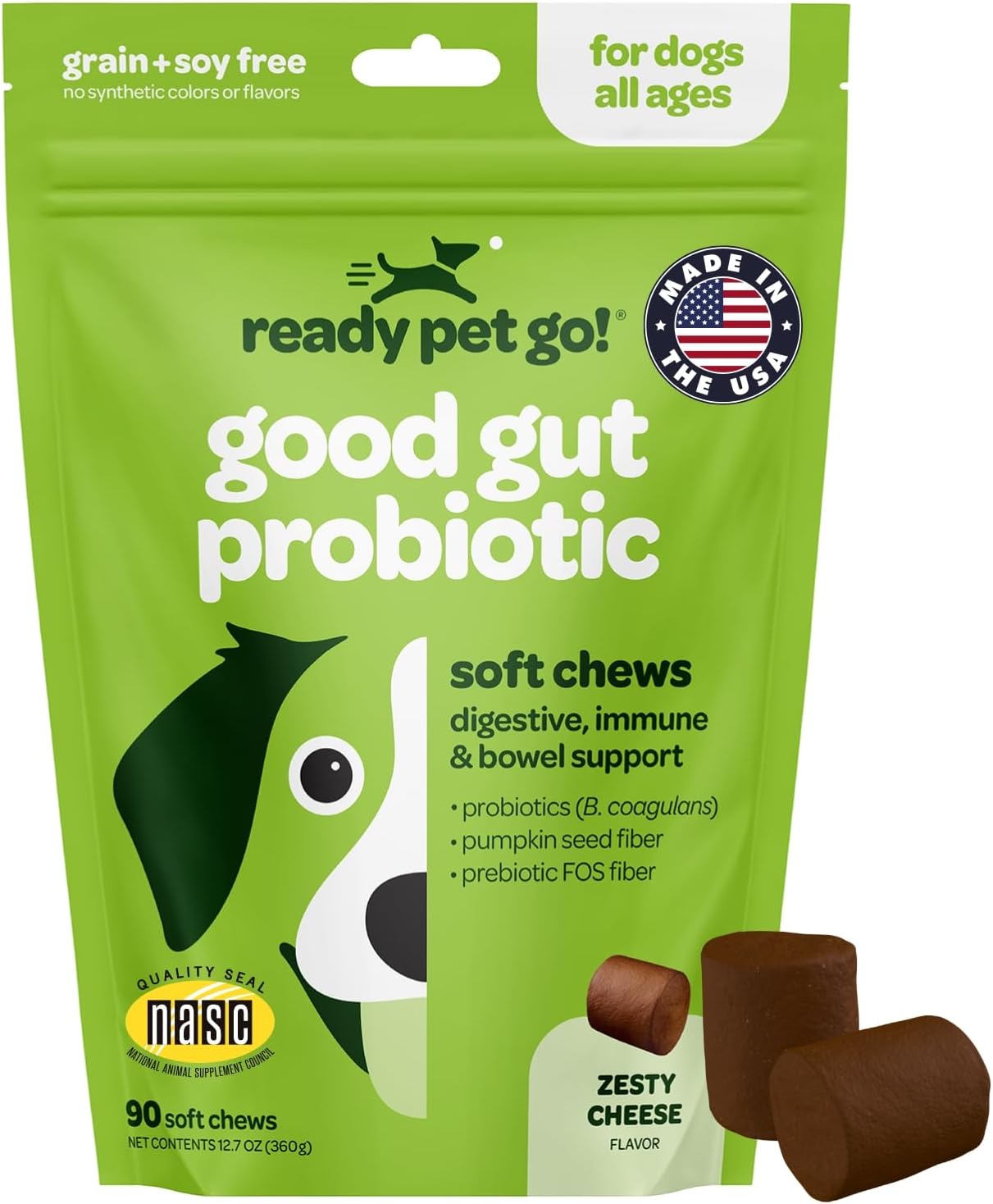 Ready Pet Go! Probiotic Chews for Dogs – Gut Health & Digestive Support with Pumpkin and Enzymes, 90 Count - görsel 1