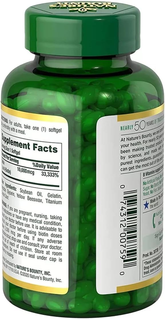 Nature's Bounty Biotin 10,000 mcg, 250 Rapid Release Soft Capsules - görsel 3