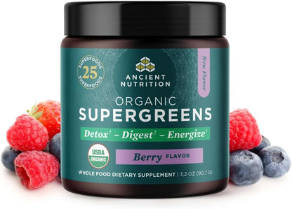 Ancient Nutrition SuperGreens Powder - Organic Mango Flavour, 12 Servings