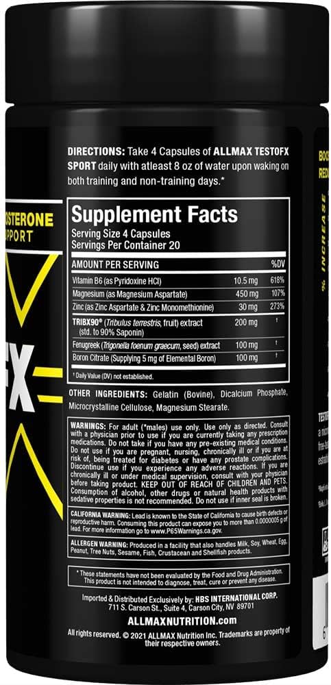 ALLMAX TESTOFX Sport - Testosterone Support Formula with Zinc, Vitamin B6 & Magnesium - 80 Capsules - görsel 3