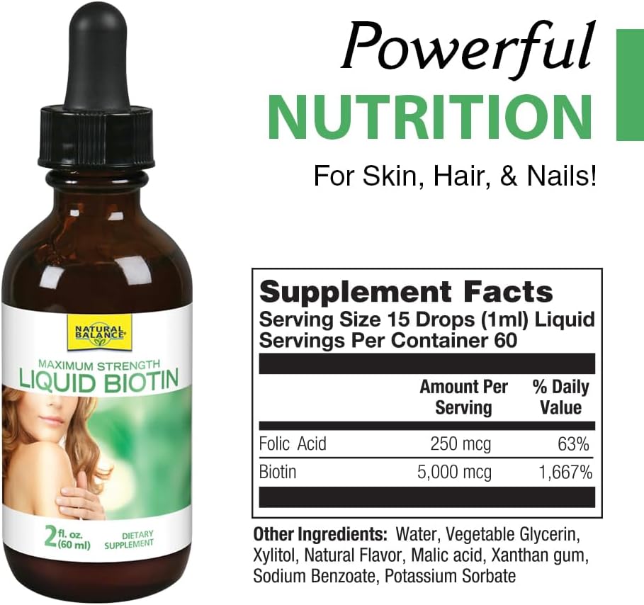 Natural Balance Biotin Liquid 5000mcg – Hair, Skin & Nails Support, 60 ml, 60 Servings - görsel 2